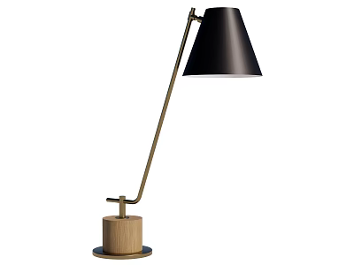 Modern Table Lamp With Black Shade Wooden Base And Metal Adjustable Arm 3d model