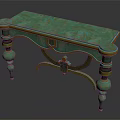 Elegant Green Top Storage Cabinet With Gold Accents And Curved Legs Design