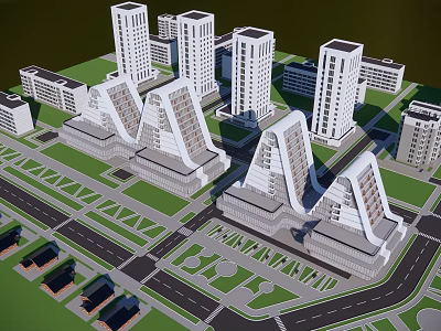 Modern Hotel Buildings With Unique Architectural Design And Surrounding Green Areas 3d model