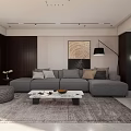 Modern Living Room Interior With Gray Sofa Pillows White Coffee Table And Abstract Painting