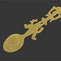 Copper Spoon With Intricate Carved Design And Decorative Figures In Artistic Antique Style