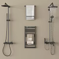 Modern Shower Head With Handheld Spray And Water Flow Featuring Towel Rack And Hanging Towel