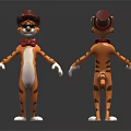 Cartoon Tiger Character Wearing Red Hat Bow Tie Front Back Views Striped Outfit