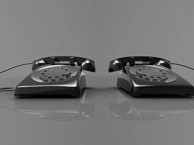 Two Vintage Black Rotary Dial Phones On Smooth Gray Surface With Reflections 3d model