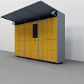 Public Facility Yellow Storage Locker Featuring Gray Covered Top Side Panels And Multiple Compartments 3d model