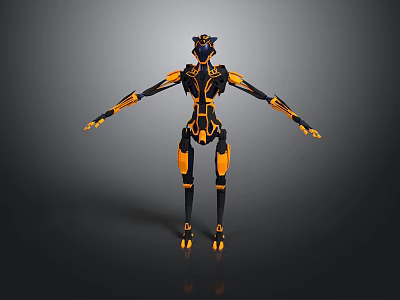 Futuristic Robot Character With Black And Orange Mechanical Structure Standing Pose 3d model