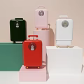 Modern Colorful Suitcases On Colored Display Platforms With Stylish Design Details