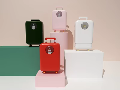 Modern Colorful Suitcases On Colored Display Platforms With Stylish Design Details 3d model