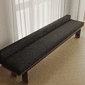 Black Sofa Bench With Wooden Legs On Herringbone Wooden Floor And White Curtains By Window