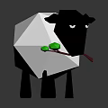 Low Poly Black and White Sheep Figure With Green Leaf and Red Plant