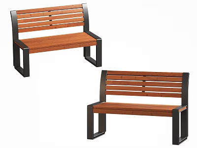 Outdoor Benches With Wooden Slats And Black Metal Frame For Garden Patio Use 3d model