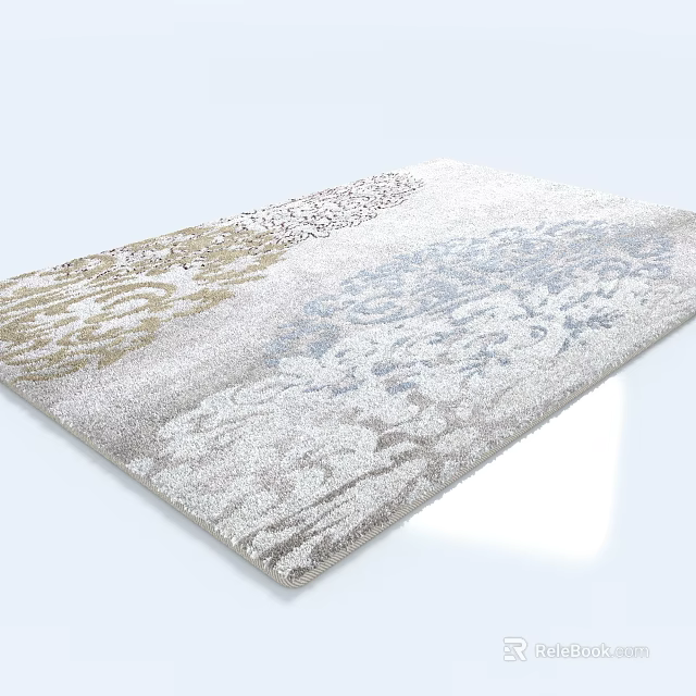 Square Rug with Light Base and Intricate Gold Blue Patterns for Modern Home Decor 3d model 