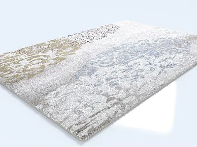 Square Rug with Light Base and Intricate Gold Blue Patterns for Modern Home Decor 3d model