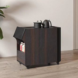 Tea Cabinet Side Cabinet Side Table Kettle Grocery Cabinet Modern Simple Bucket Tea Set Glass Universal Wheel Wood Floor Antique Plate 3d model