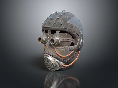 Vintage Steampunk Metal Helmet With Dual Goggles Rivets And Copper Pipes 3d model