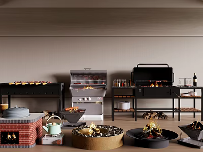 Stylish Fire Pits Variety In Modern Living Space 3d model