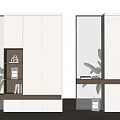 Modern Minimalist Bookcase With Glass Doors Wooden Shelves And Decorative Items