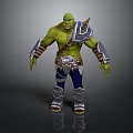 Muscular Green Skinned Man Wearing Silver Armor Shoulder Plates Belt And Blue Pants