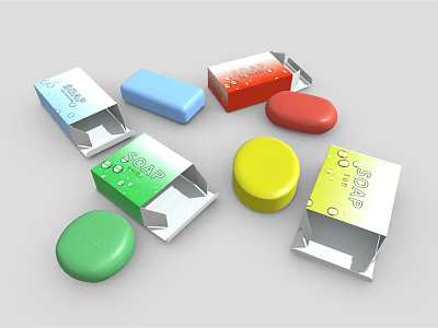 Colorful Daily Washing Soap Bars with Multiple Packaging Boxes on 3d model