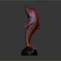 Vibrant Colored Dolphin Sculpture Standing In Upright Pose On Black Stone Base