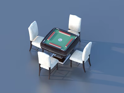 Square Entertainment Table With Green Felt Surface And Four White Chairs For Poker Game 3d model