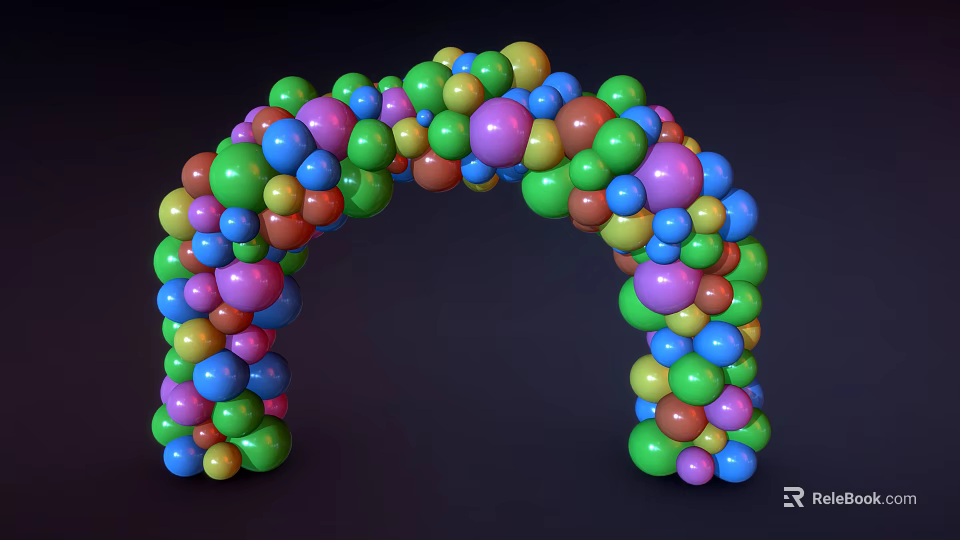 Colorful Balls Arranged Into Decorative Arch Structure With Vibrant Hues 3d model 