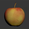 Fresh Ripe Red And Yellow Apple With Brown Stem On Dark Reflective Background