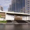 Modern High Rise Residential Complex With Green Landscape And Cloudy Sky View