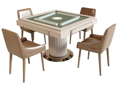 Modern Entertainment Table With Square Green Surface And Four Leather Chairs 3d model