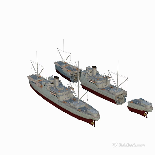Detailed Warship Models With Multiple Vessels Antenna Structures And Hull Design 3d model