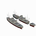 Detailed Warship Models With Multiple Vessels Antenna Structures And Hull Design 3d model
