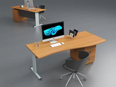 Modern Office Desk With Wooden Top Metal Legs Monitor Pen Holder Photo Frame And Chair 3d model