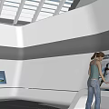 Modern Exhibition Hall With Interactive Digital Displays And Geometric Floor Design 3d model