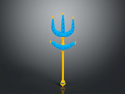 Blue and Yellow Trident Weapon with Three Prongs and Golden Handle Design 3d model