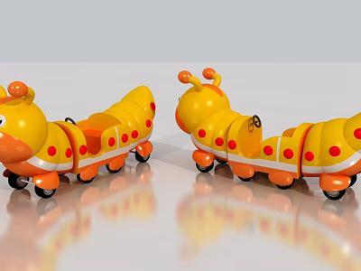 Yellow Caterpillar Shaped Children's Toy Vehicles With Red Spots And Rolling Wheels 3d model