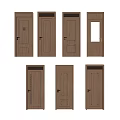 Various Wooden Swing Doors With Different Panel Designs Displayed On Wall 3d model