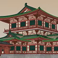 Ancient Chinese Architecture With Multi Story Structure Green Tiled Roofs And Red Pillars