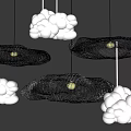 Cloud Shaped Chandeliers With White Cloud And Wire Mesh Designs And Light Bulbs 3d model