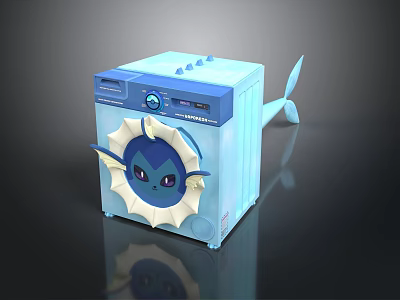 Stylish Blue Computer Case With Cartoon Character Design Buttons And Control Panel 3d model