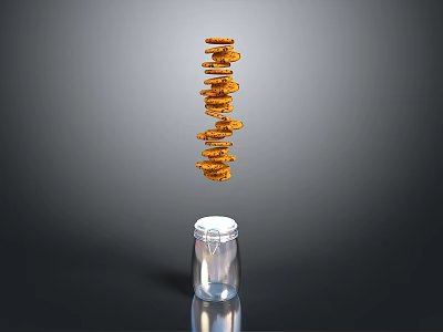 Transparent Glass Jar With White Lid For Storing Stacked Orange Round Snacks 3d model