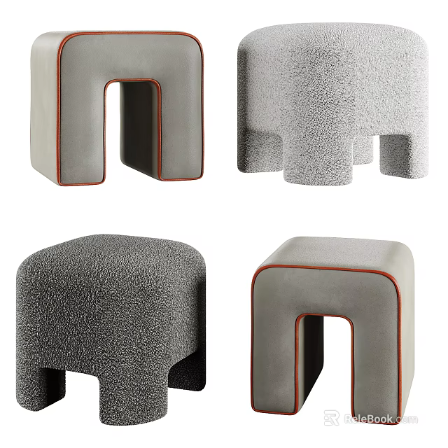 Modern Ottoman Various Designs With Textured Fabric And Red Trim Accents 3d model 