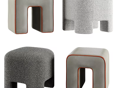 Modern Ottoman Various Designs With Textured Fabric And Red Trim Accents 3d model