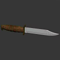 Tactical Knife With Wooden Handle And Metal Blade On Dark Background