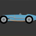 Blue Vintage Race Car With Open Top Streamlined Body And Spoked Wheels