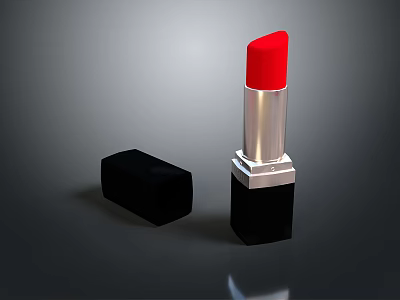 High Quality Red Lipstick With Black Case Metallic Tube And Detached Lid For Daily Use 3d model