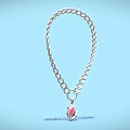 Elegant Silver Chain Necklace With Oval Red Gemstone Pendant Classic Design 3d model