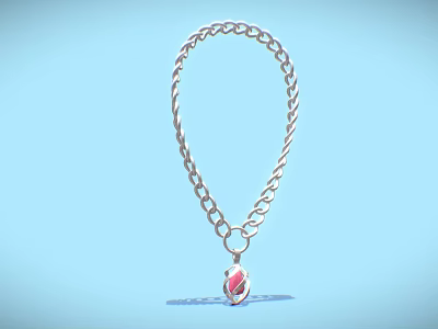 Elegant Silver Chain Necklace With Oval Red Gemstone Pendant Classic Design 3d model