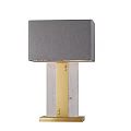Modern Table Lamp with Gray Square Fabric Shade and Gray Concrete Base with Gold Stripe