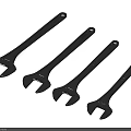 Professional Hardware Tools Shiny Steel Adjustable Wrenches Four Pieces Neatly Placed on Grey Surface