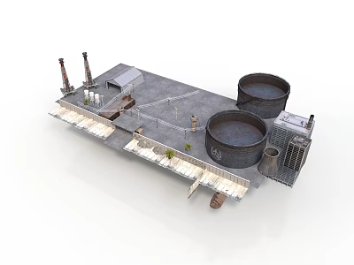Industrial Building Design Featuring Large Circular Storage Tanks Metal Platform And Railings 3d model